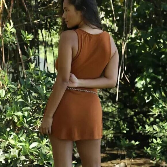 NWT Free People Essential Slim Brown Mini Slip Dress - Picture 2 of 5